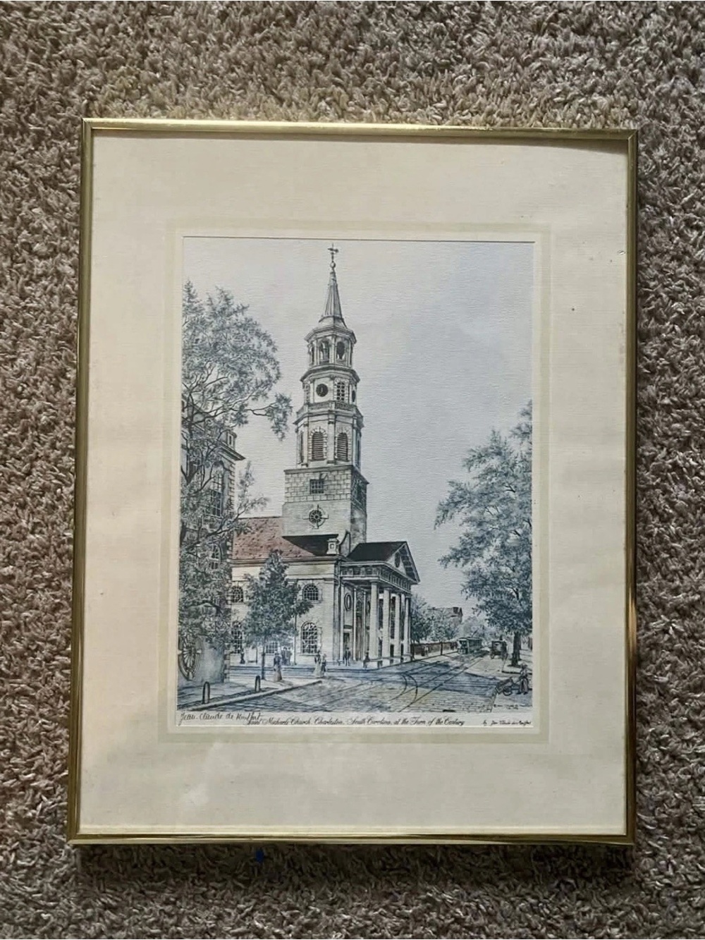 Vintage 1976 St Michael’s Church Charleston SC Signed Jean Claude Mont.. 18x16.5